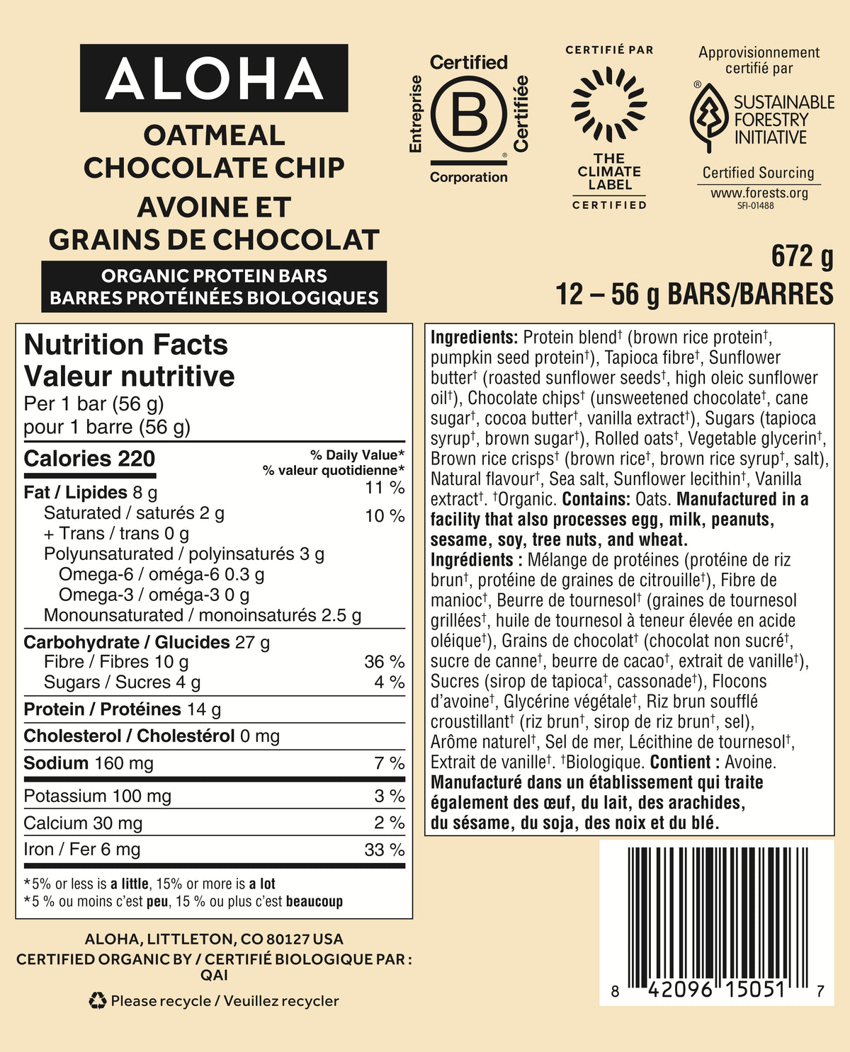 Oatmeal Chocolate Chip - Protein Bars (CAD) - Everyday Nutrition Made Delicious I0