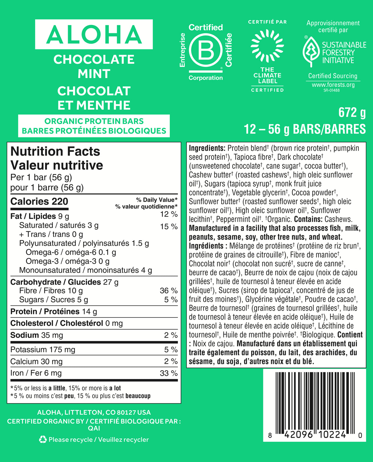 Chocolate Mint - Protein Bars (CAD) - A Better Snack for Every Day G8