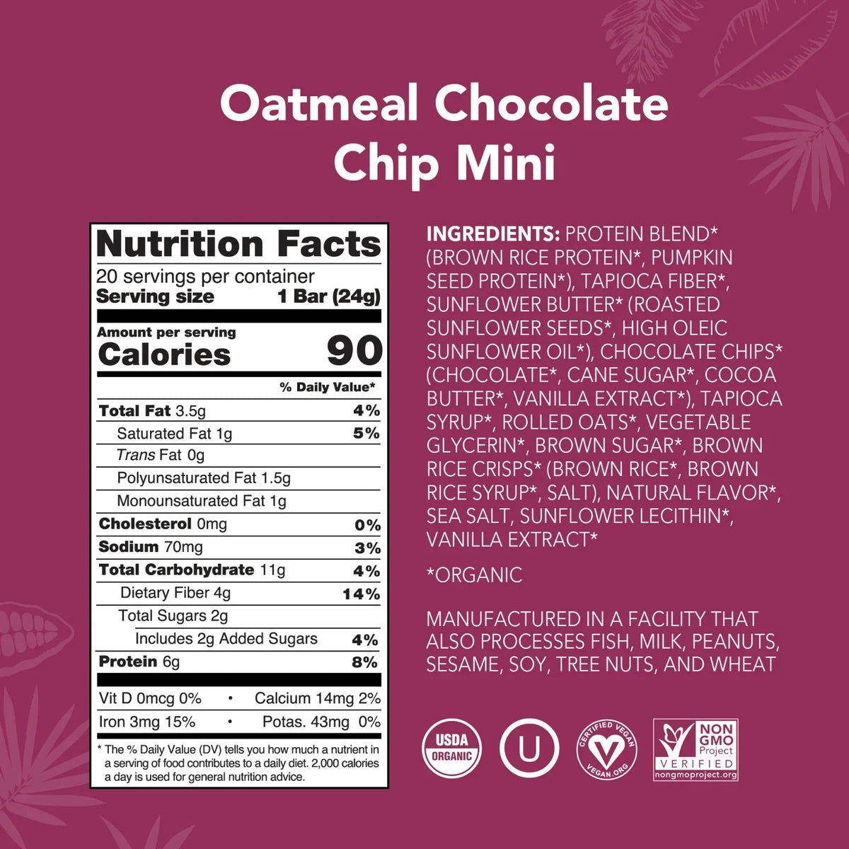 Oatmeal Chocolate Chip - Mini Bars - Protein-Packed and Ready to Go S9
