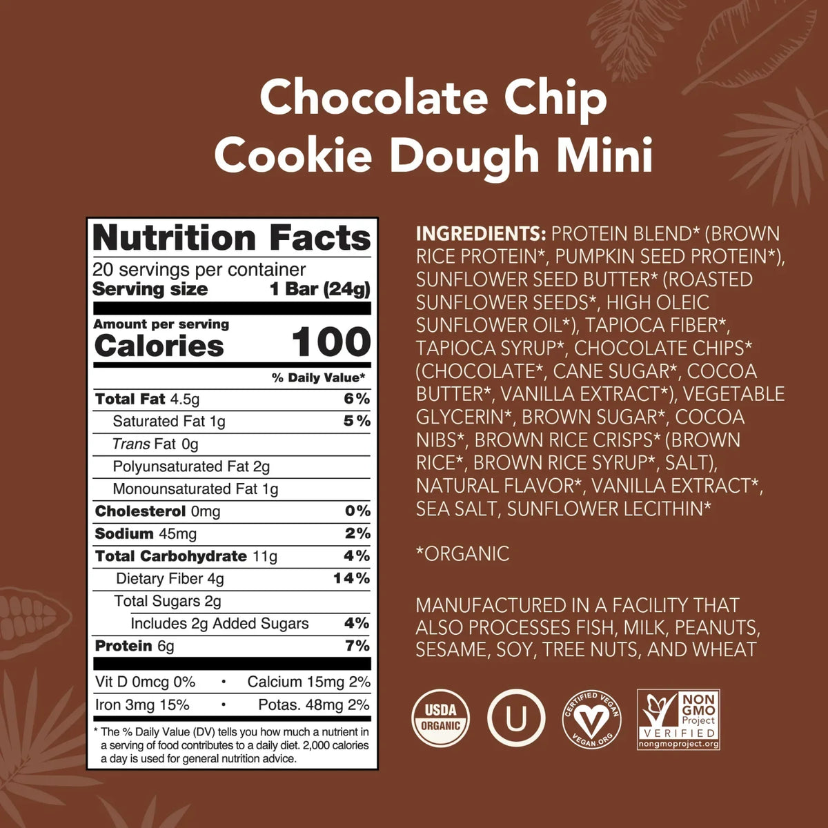 Chocolate Chip Cookie Dough - Mini Bars - Everyday Nutrition Made Delicious F6